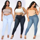 High Waist stretchy Jeans Pants Blue New Denim Ladies Woman XXL plus size Oem Customize Pencil trousers