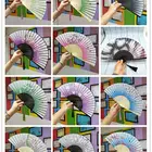 P315 Japanese style hand Fan Silk Female Fans home decoration ornaments Peony Chinese Painting Picture Retro Fans
