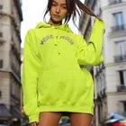 Custom Printing Neon Green Letter Print Drawstring Casual Sweatshirt Women Pullover Hoodies