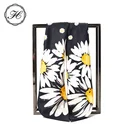 Classic Daisy Pattern Hangzhou Black Small Square Twill Silk Shawls and Scarves