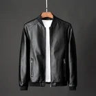 Wholesale Multi side pockets faux leather Zipper Black Collar Men Motorcycle Leather Jacket
