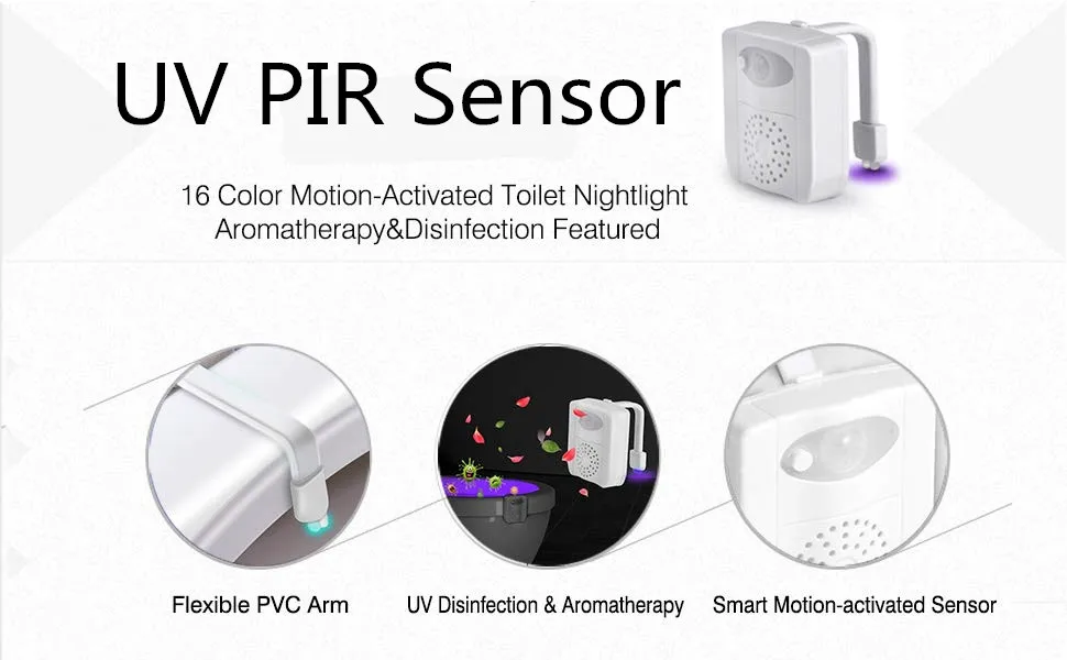 New Toilet Bowl LED Lamps 16 Color Change Lighting Motion Sensor Small LED Toilet Bowl Night Light with UV