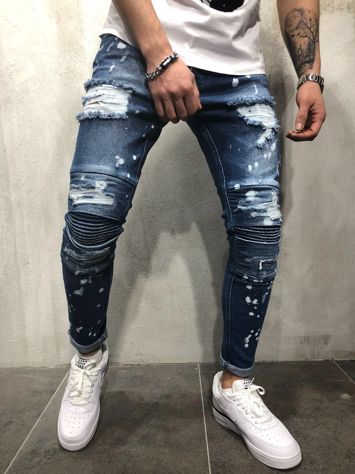 High Quality Denim Patch Skinny Biker Jean Men Denim Jeans Straight Spandex / Cotton Customized Designs Offers Custom Label