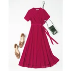 Summer Red Chiffon V-Neck Fashion Elegant Women Party Casual Dress