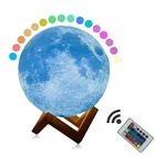 Wooden Stand 16 Colors Remote Touch Control USB Rechargeable Moon Night Lights Gift LED 3D Print Moon lunar Lamp