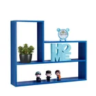 Blue color mounted MDF wooden decorative floating wall cube shelf