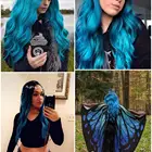 Wigs Wig Ombre Long Blue Hair Wigs Colorful Wavy Synthetic Hair Wig Natural Cute Blue Wigs For Women
