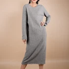 Fashion Style Round Neck Cashmere Ribbed Long Sleeve Dress Sweater
