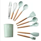 9pcs 11pcs silicone green kitchen utensil set with beech handle kitchen accessories