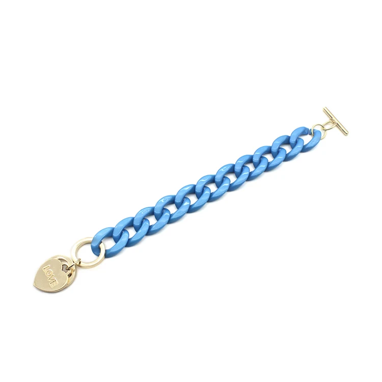 2020 Newest Zinc alloy heart shape charm hand jewelry for women unique Acrylic chain link bracelet