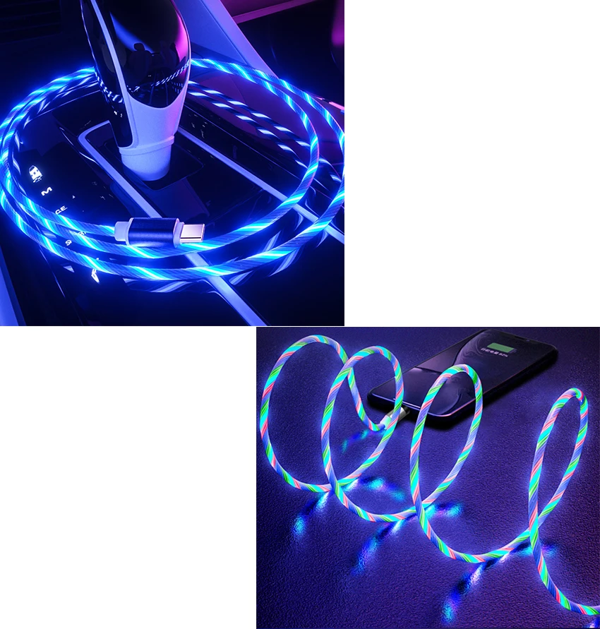 Nylon Braided Cell Phone Charger Sound Control Micro 5Pin Type c Multi Led Usb Charge Data 3 in 1 Magnetic Charging Cable - ANKUX.COM