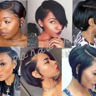 8 Inch Brazilian Vrigin Remy Short Pixie Cut Lace Front Human Hair Bob Wigs for Black Women