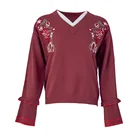 Women's V neck Oversized Lantern Sleeve Jumper embroidery wool Knitted Sweater Casual Loose Pullover Tops