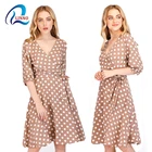 England style dot print chiffon 2019 autumn fall women adults dresses