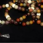 Natural Sandalwood Buddhist Buddha Wood Prayer Bead Tasbih 108 Mala Unisex Bracelet With Lotus Pendant