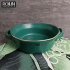 Dinnerware Set Plate Set Dinner Wholesale Factory Price New Design Dinner Plate With Gold Rim Green Color Glazed Ceramic Dinnerware Set