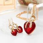 Women Heart-shaped artificial Austrian crystal zircon earrings necklace set jewelry