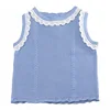 Hot sales 100% pure cotton round neck sleeveless sweater knitted blue baby girls vest top