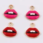 shiny gold fashion metal lip design enamel charm pendant