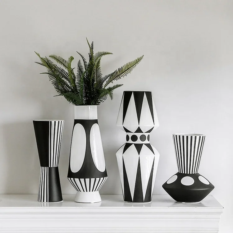 Ручная роспись современный белый черный Nordic мозаика геометрический большой пол керамика бутон ваза для Домашний декор Свадебные центральные