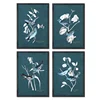 Wood Framed Blue Floral Bird Art Collection S/4 Botanical Framed Print Canvas Wall art