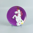 Good quality food grade round custom sublimation printing unicorn cartoon kids melamine plate wholesale