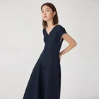 V-neck Ankle Black and White dress Ankle length Women dress