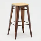Industrial Style Galvanized Metal Bar Stool, high stool with wooden seat