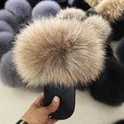 Fluffy indoor slippers with fur ball Wholesale fox fur Slippers fur slides bulk