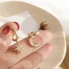 Packaging Customization Most Fashion Cubic Zirconia Women Gift Star And Moon 18k Gold Silver Hoop Earrings