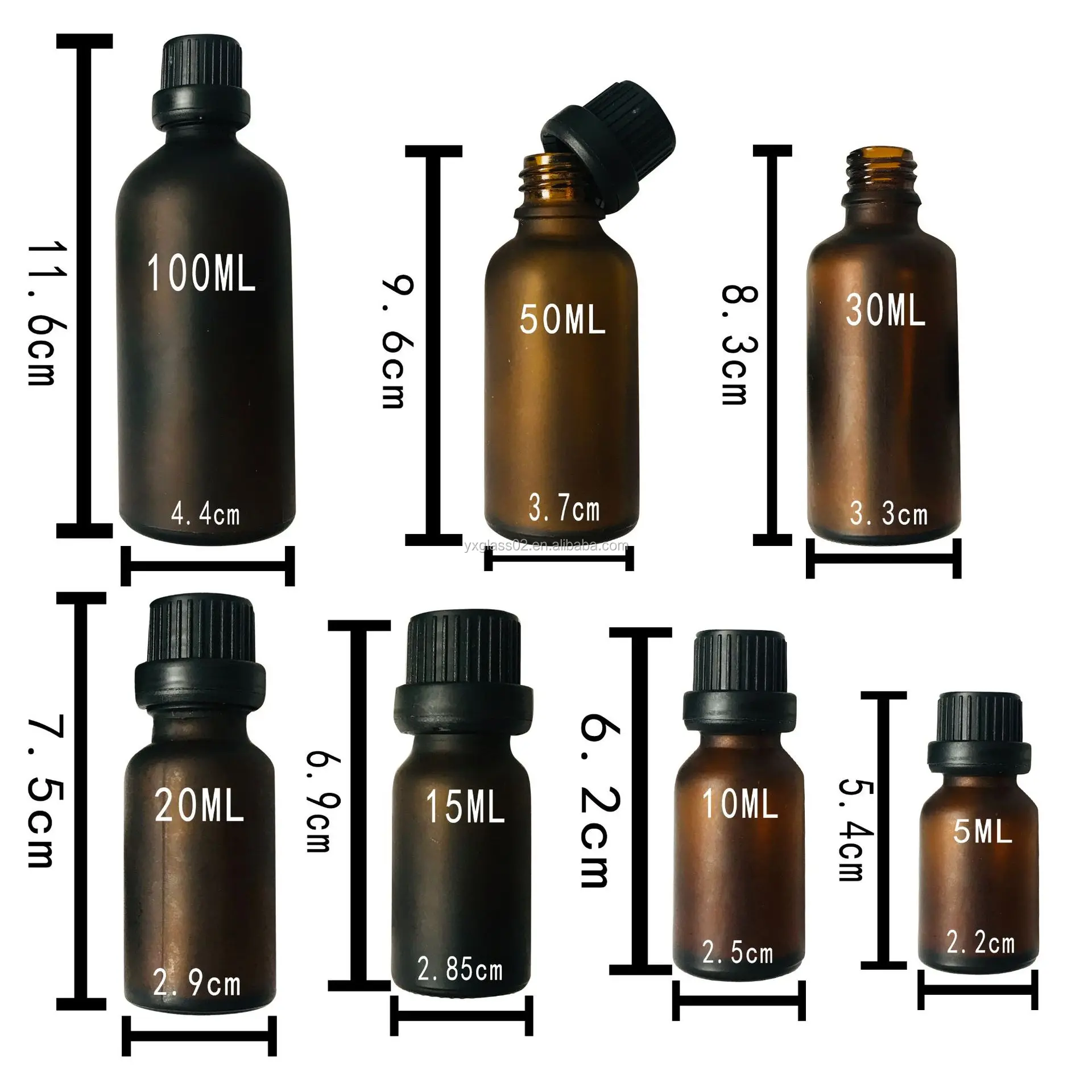 Flacons d'huile essentielle ambre mat de 5 à 100ML, flacon compte-gouttes en verre avec capuchon en plastique et fabrication intérieure de Nesse