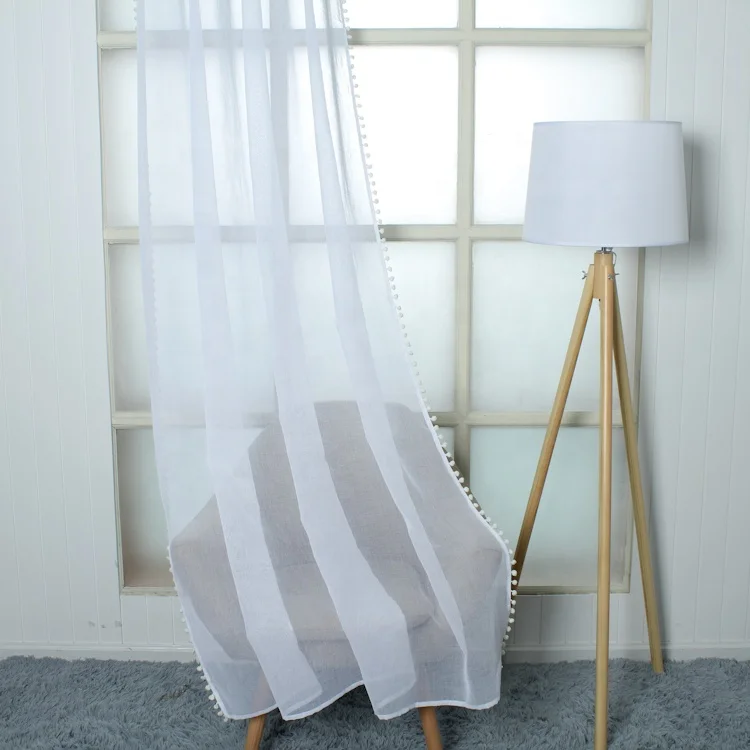 Fantaisie décoration polyester tulle bord à franges Indien panneau drapé rideaux voilage blanc pour windows