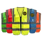 ANSI men's high visibility clothing custom logo multi Pockets Reflective Safety Vest With zipper