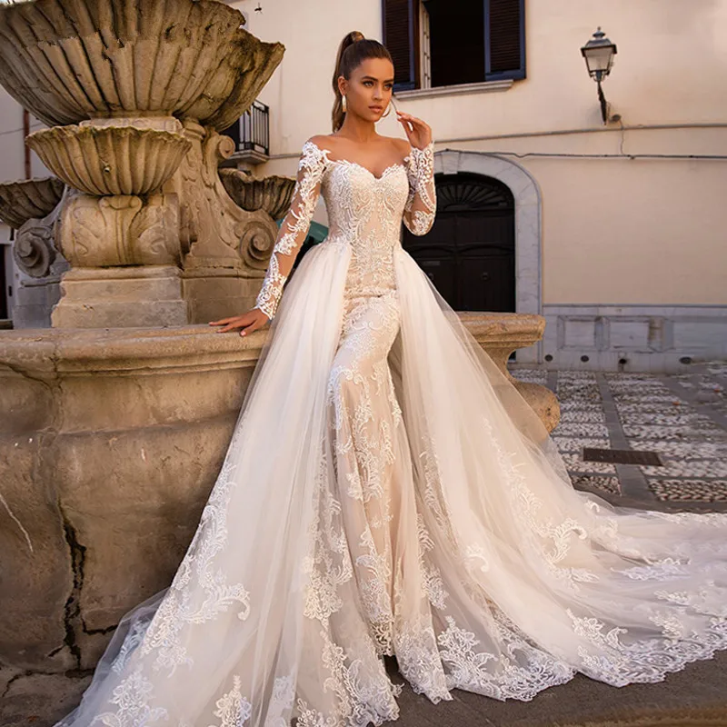 sheath wedding dress with detachable train