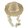 summer sun protection Korean style straw hat with lace rope to fix the hat for women