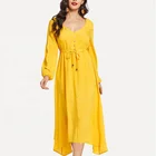 2019 hot selling women custom beach yellow long button elegant maxi dress