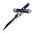 9" Semi-Automatic Quick Opening Defense Tactical Knife 7Cr13 58HRC Blue titanium Serpentine Folding Pocket Knife