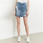 Wholesale price custom embroidered light blue high waist mini denim skirt
