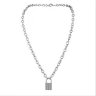 Vintage women punk ladies stainless steel silver lock necklace
