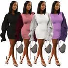 ASGL6077 latest design puff long sleeve solid women fashion solid mini casual dress