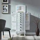 Vintage white wood jewelry storage cabinet with mirror