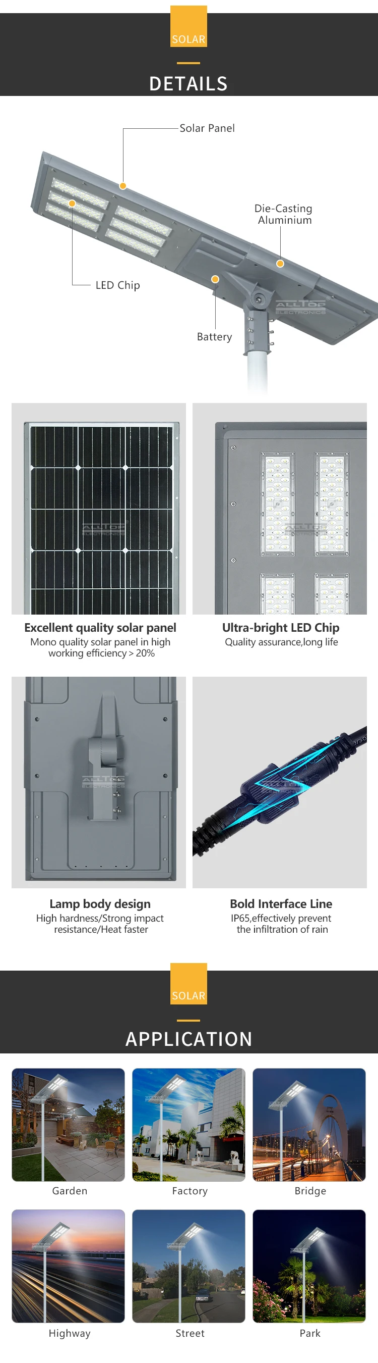 ALLTOP High quality outdoor ip65 waterproof 200w integrated all in one led solar street light