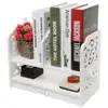 white Wood Openwork Freestanding Book ShelfDesk Top Organization CaddyStationary Storage