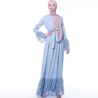 Abaya Farasha 2019 New Faux Hemp Bud Silk Lace-Up Dress Lotus Leaf Sleeve Muslim Robe Woman Abaya Dress