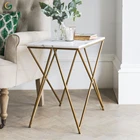 Marble Top Narrow Side Coffee Table Metal Furniture