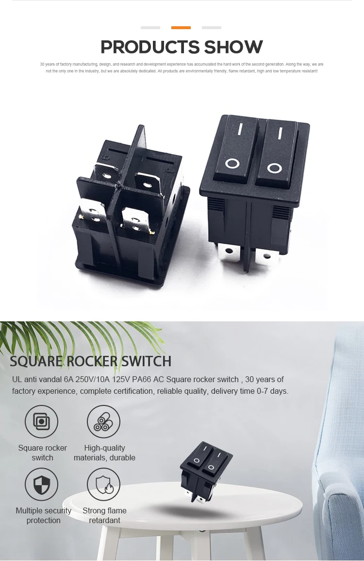 JEC JS-606PAA-Q-BBB-17H Square Black rocker Switch ON OFF Mini Momentary Pushbutton Switches