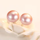 Bridal 925 Sterling Silver Mother of Pearl Round Shape White Freshwater Pearl Stud Earrings