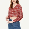 Sexy Retro western style long sleeve slim waist tight short tops women back bow Plaid crop V neck Single Breasted blouse ladies