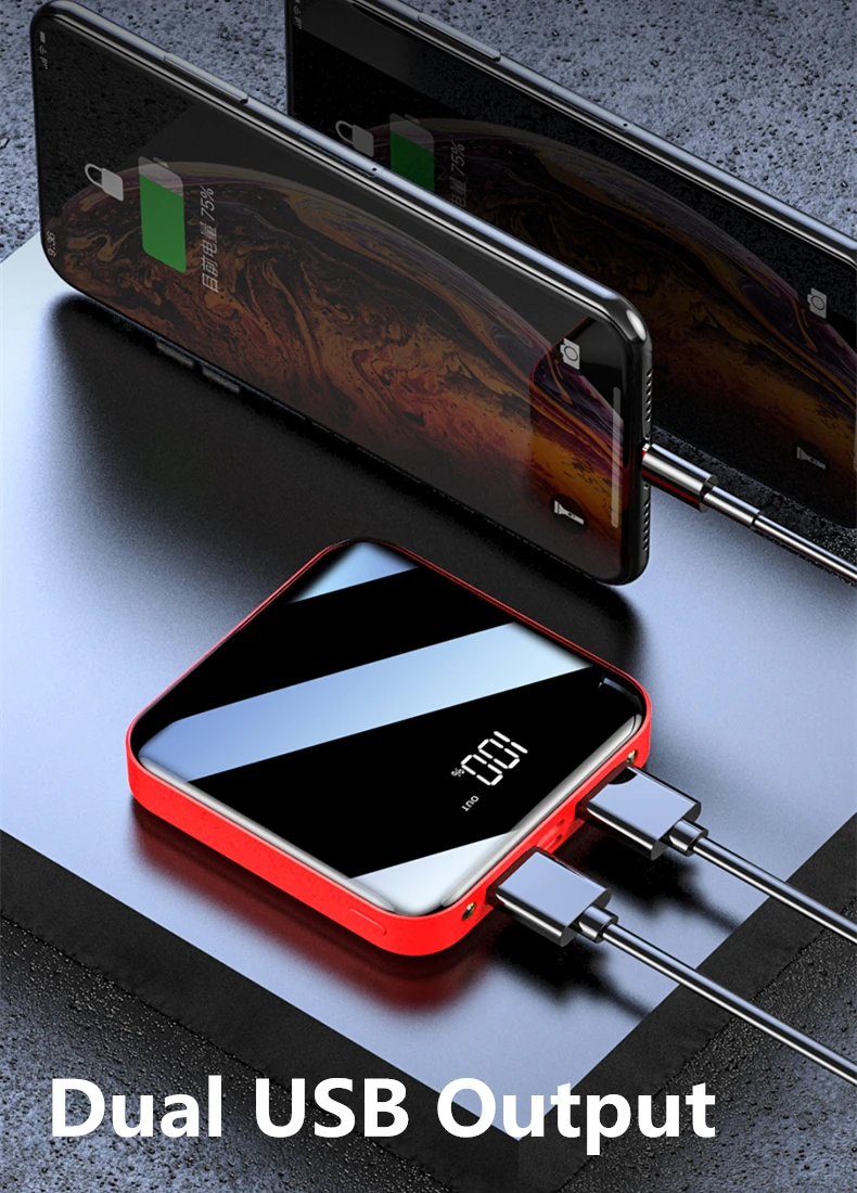 YM Trending promotional gift 20000mAh portable mini power bank mirror screen digital display battery charger for smartphone - ANKUX.COM