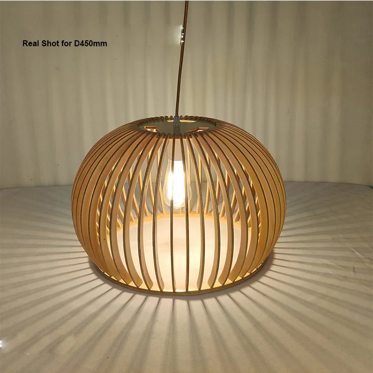 Decorative natural basswood handmade round wooden chandeliers for restaurant hotel villa  pendant light